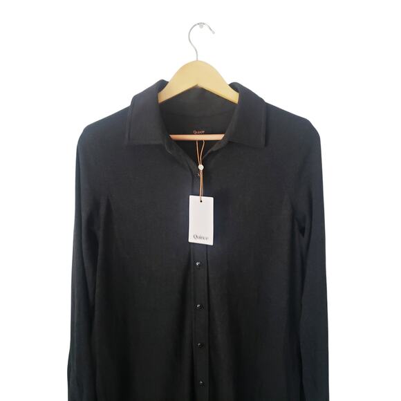 Quince Stretch Sweater Fleece Mini Shirt Dress Black Size Small - Picture 2 of 10